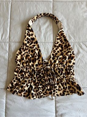 Timing Leopard Print Tie Front Halter Top
